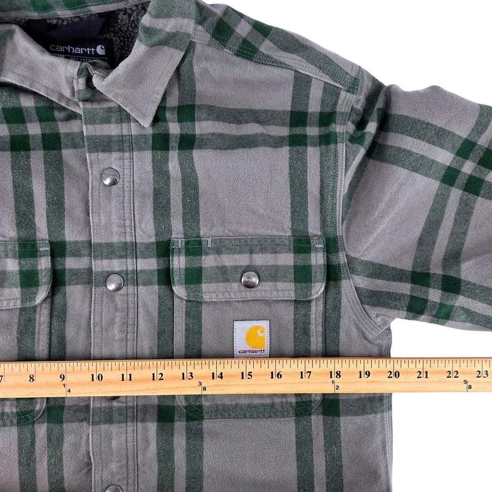 Carhartt Sherpa Lined Flannel Shirt Gray Plaid Outdoor Heavyweight Snap‎ Men's S
